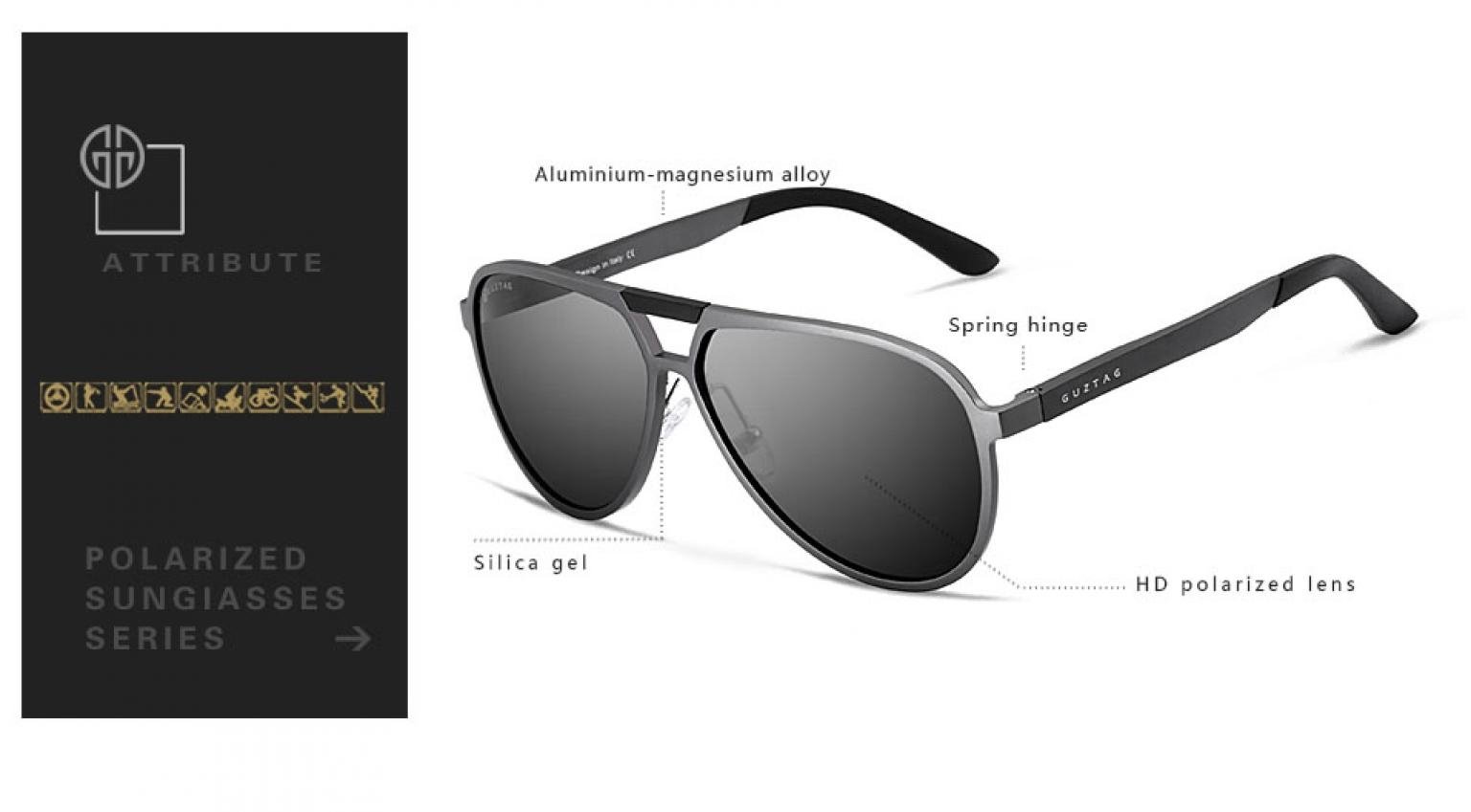 GUZTAG Polarized Aviator Sunglasses for Men Women Aluminum Frame UV400 Lens G9820