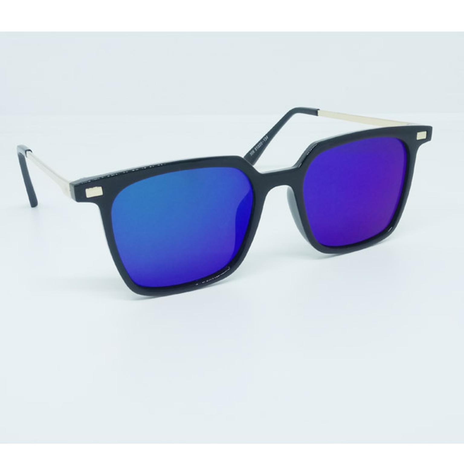 Trendy Square Blue Lens With Golden Frame Sunglass For Men Women UV400 |SGM-78|