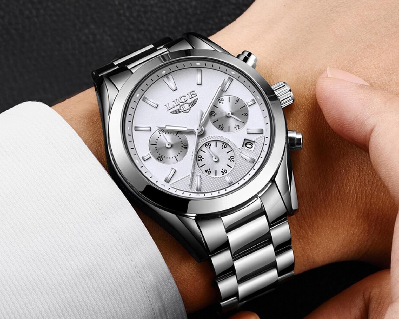 LIGE Original Men Watches Brand Luxury Fashion Business Quartz Waterproof Full Steel Sport Watch 
