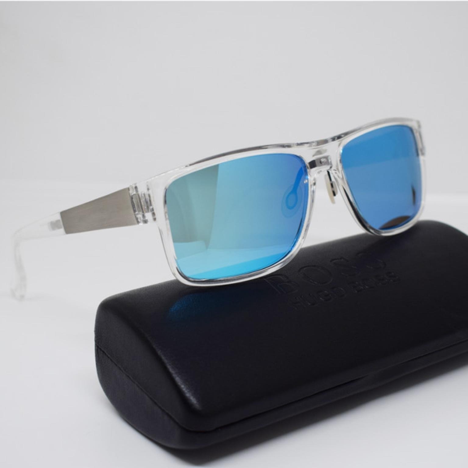 High Quality Polarized Rectangular Transparent Blue Mercury Stylish Premium Sunglass For Men Women Uv400 Protected With Transparent frame