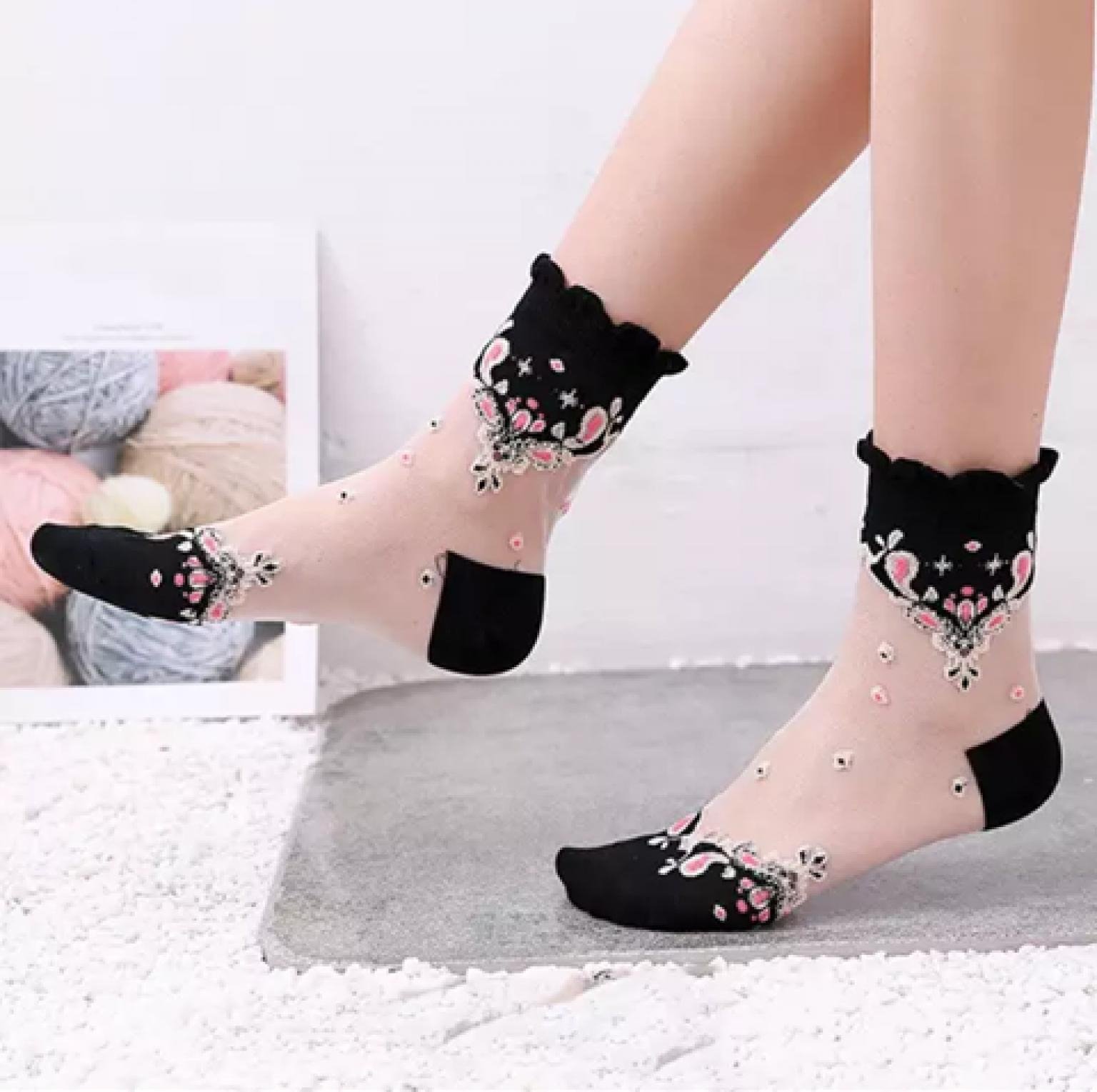 1 Pair Mesh Flowers Summer Super Thin Retro Comfortable Women Socks Anti Skid Fashion Soft Cotton Lace Elastic Sexy Shorts ladies Socks