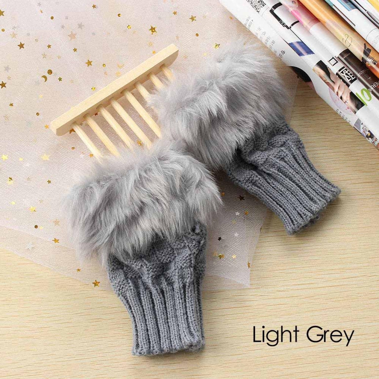 Fashion Women Faux Rabbit Fur Fingerless Gloves Knitting Mittens Winter Autumn Warmer Hand Gloves
