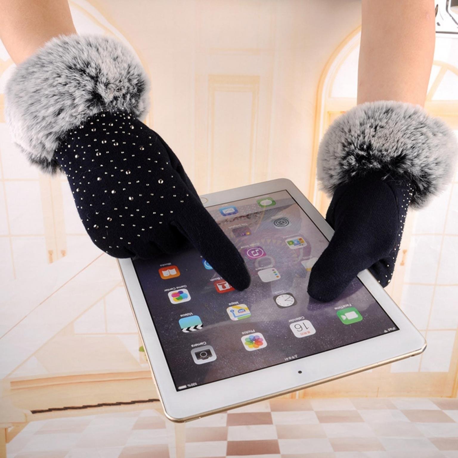 Women Full Finger Gloves Winter Waterproof Thicken Winter Warm Mitten Female Gloves Hand Warmer With Stone Gloves
