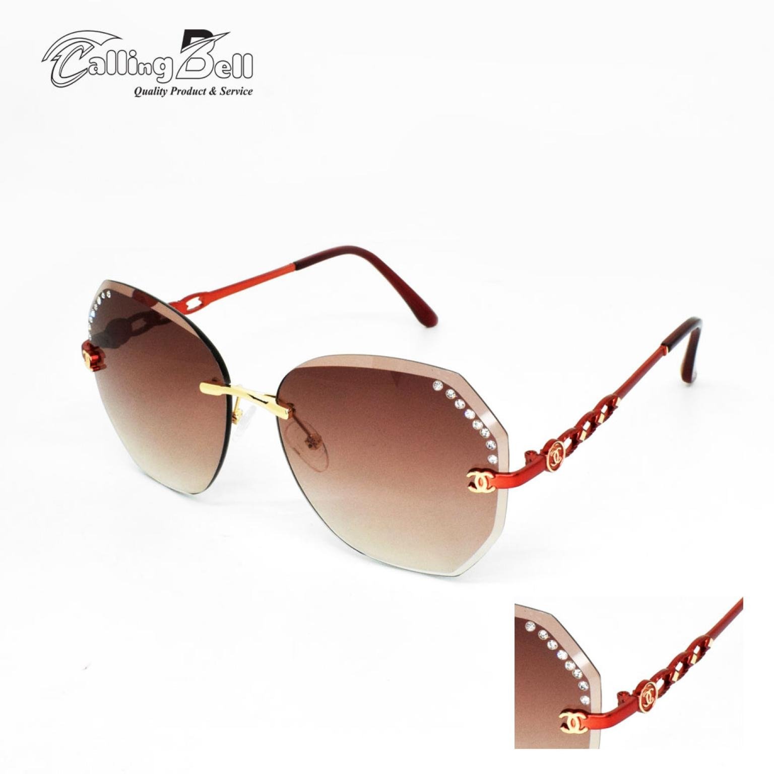 FASHIONABLE MOST TRENDY SUNGLASS BROWN PURPLE LENS WITH GOLDEN FRAME FOR WOMEN STONE PUTTING