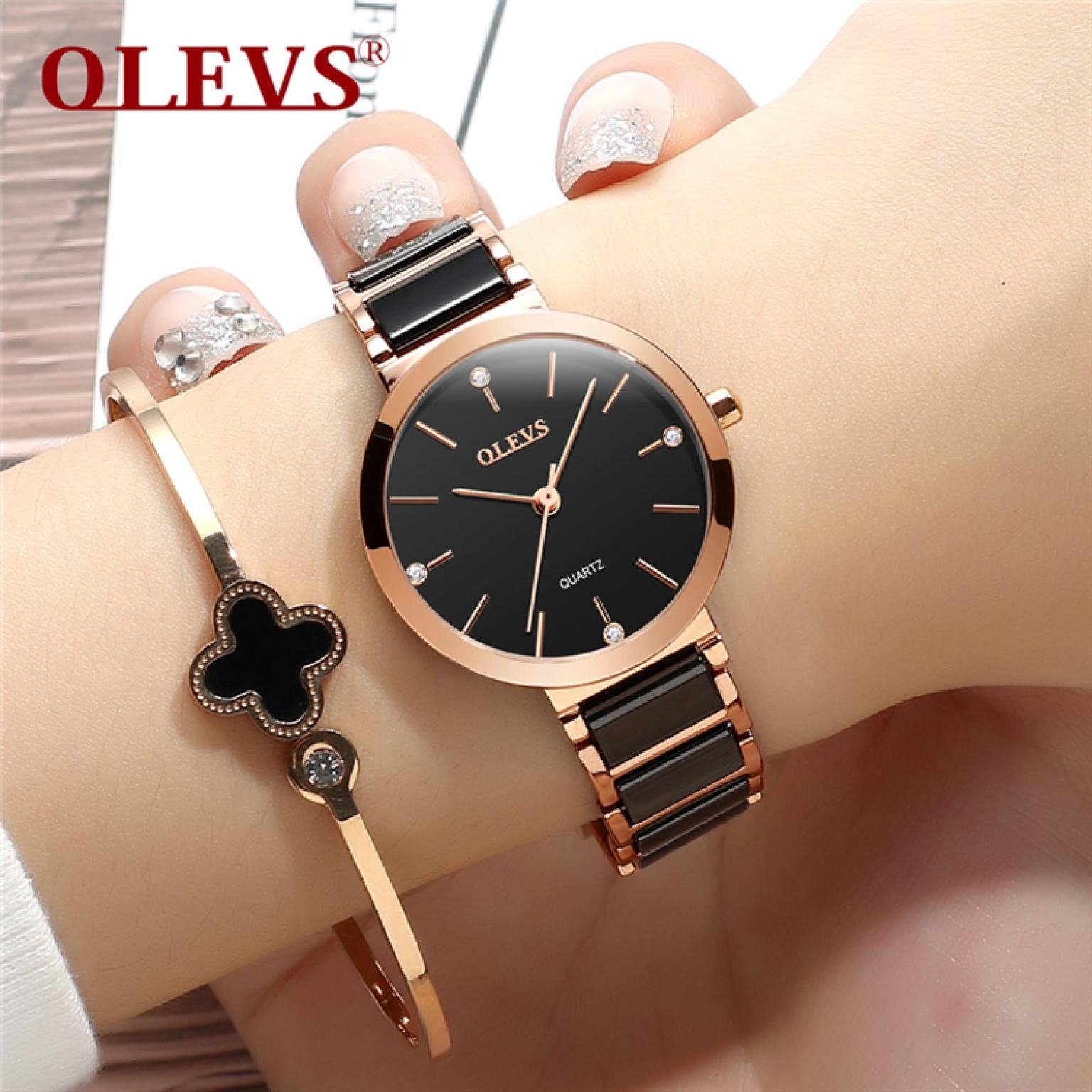  OROGINAL OLEVS ladies Fashion Ceramic Watch For Women Diamond Black Quartz Lady Watches Rose Gold Shell relogio feminino luxury Horloges