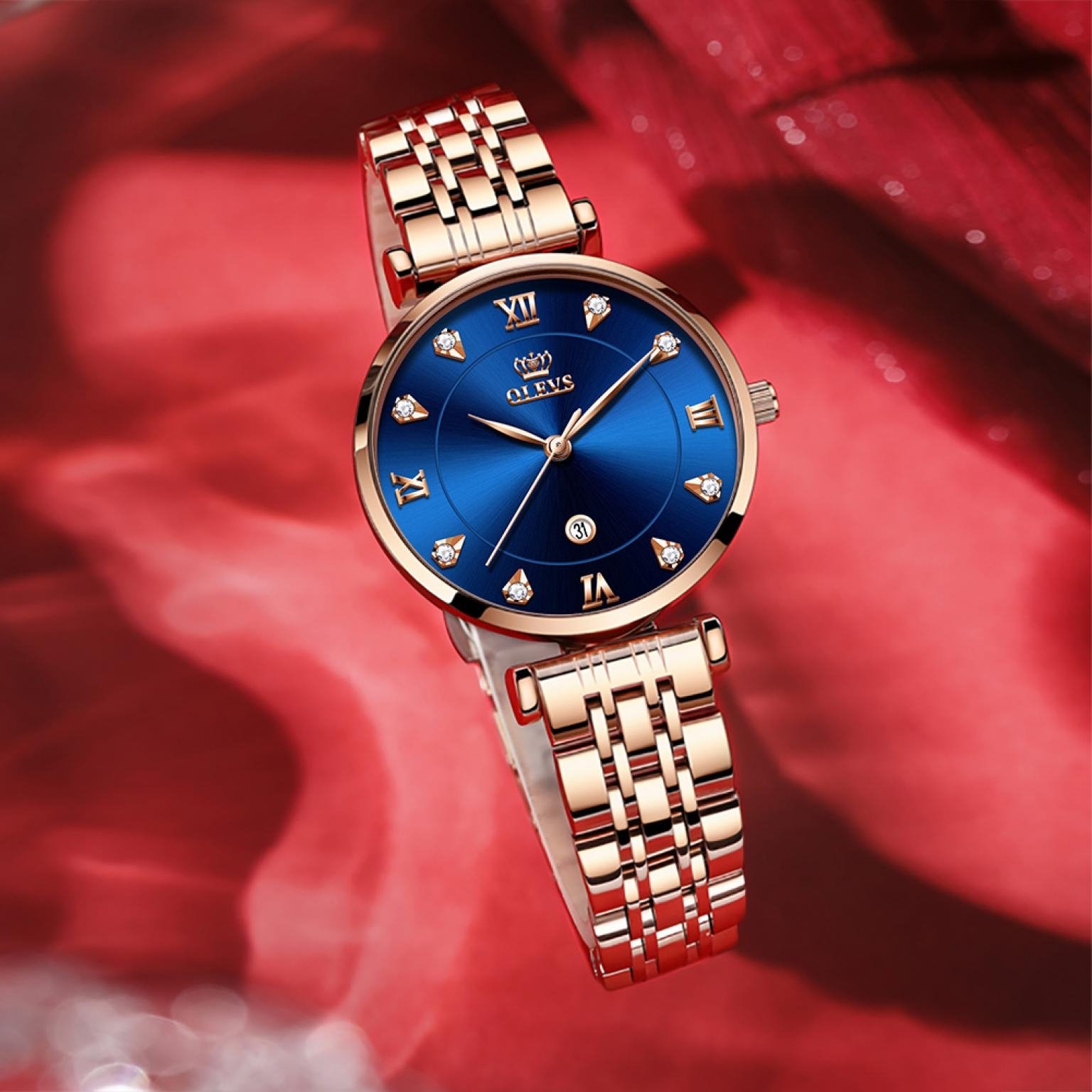 ORGINAL OLEVS Women Watches Luxury Fashion Casual Waterproof Quartz Watch Rose Gold Stainless Steel Ladies Wrist Watch relogio feminino (LOEVS 5866)