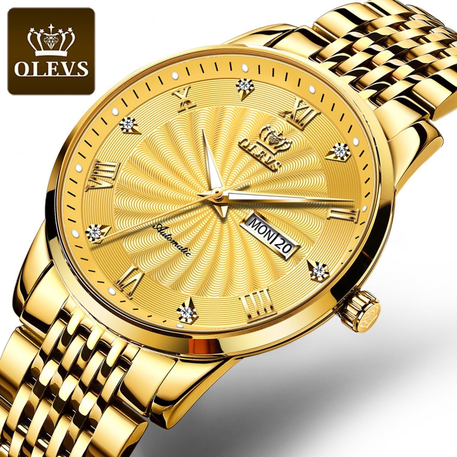  ORIGINAL OLEVS Brand Men?s Mechanical watch Switzerland Wristwatch Business Mens Waterproof Steel strap Automatic Mechanical (OLEVS 6630)