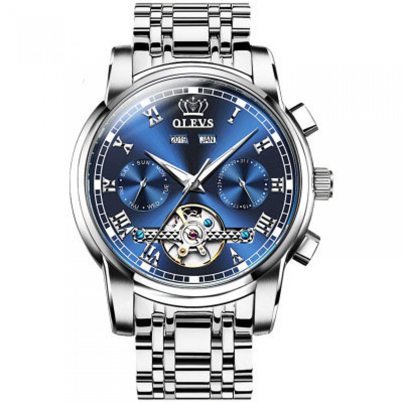  ORIGINAL OLEVS Watch Men Automatic Mechanical Wristwatch Top Brand Luxury Stainless Steel Waterproof Date Clock Business Sports Watches(OLEVS 6607)