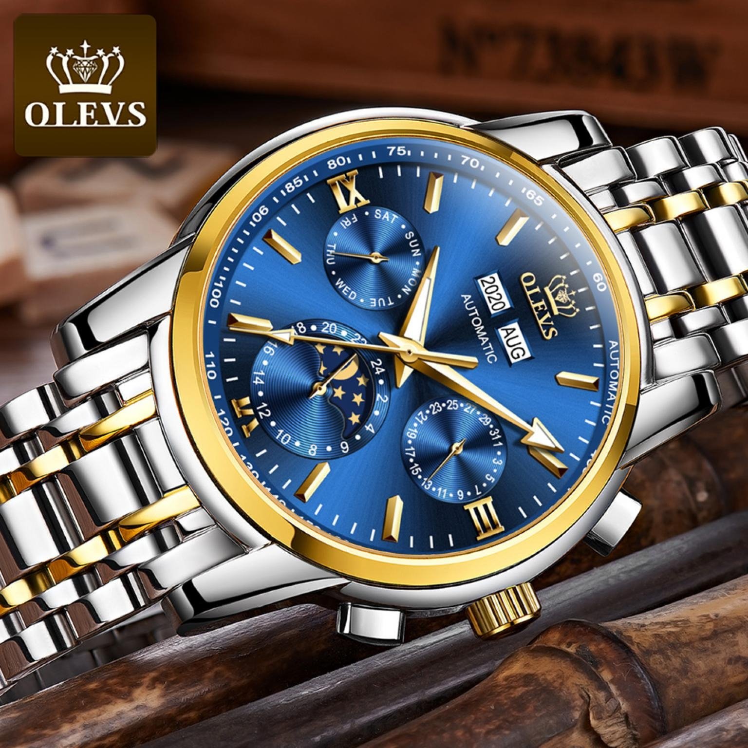 Genuine OLEVS  Luxury Men Watches Automatic Watch Stainless Steel Waterproof Business Sport Mechanical Wristwatch(OLEVS 6633)