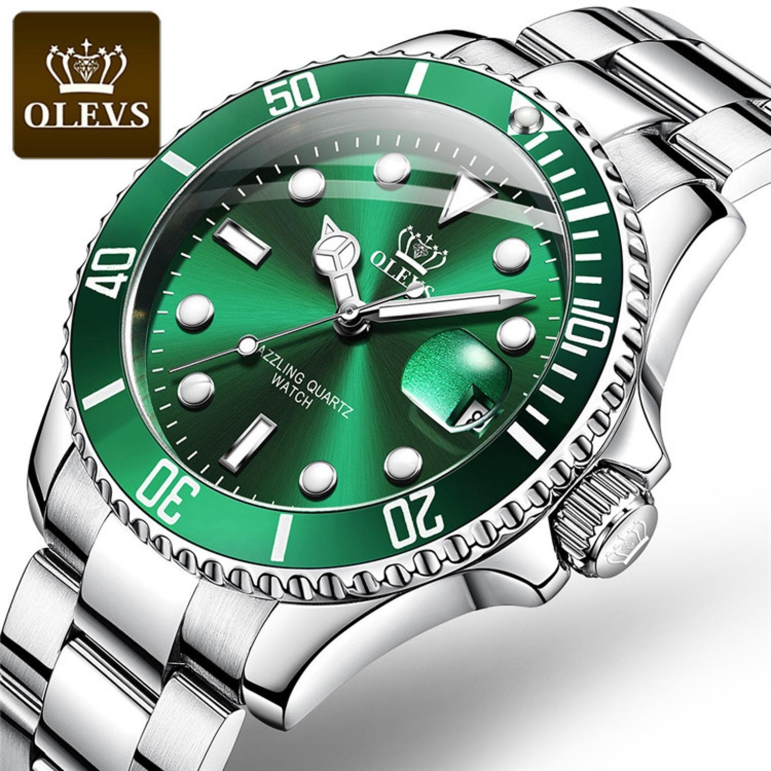 Luxury Brand Sports Wristwatches Men's Quartz Watches Business Waterproof Casual Quartz Male Clocks Relogio Masculino Green(OLEVS 5885)