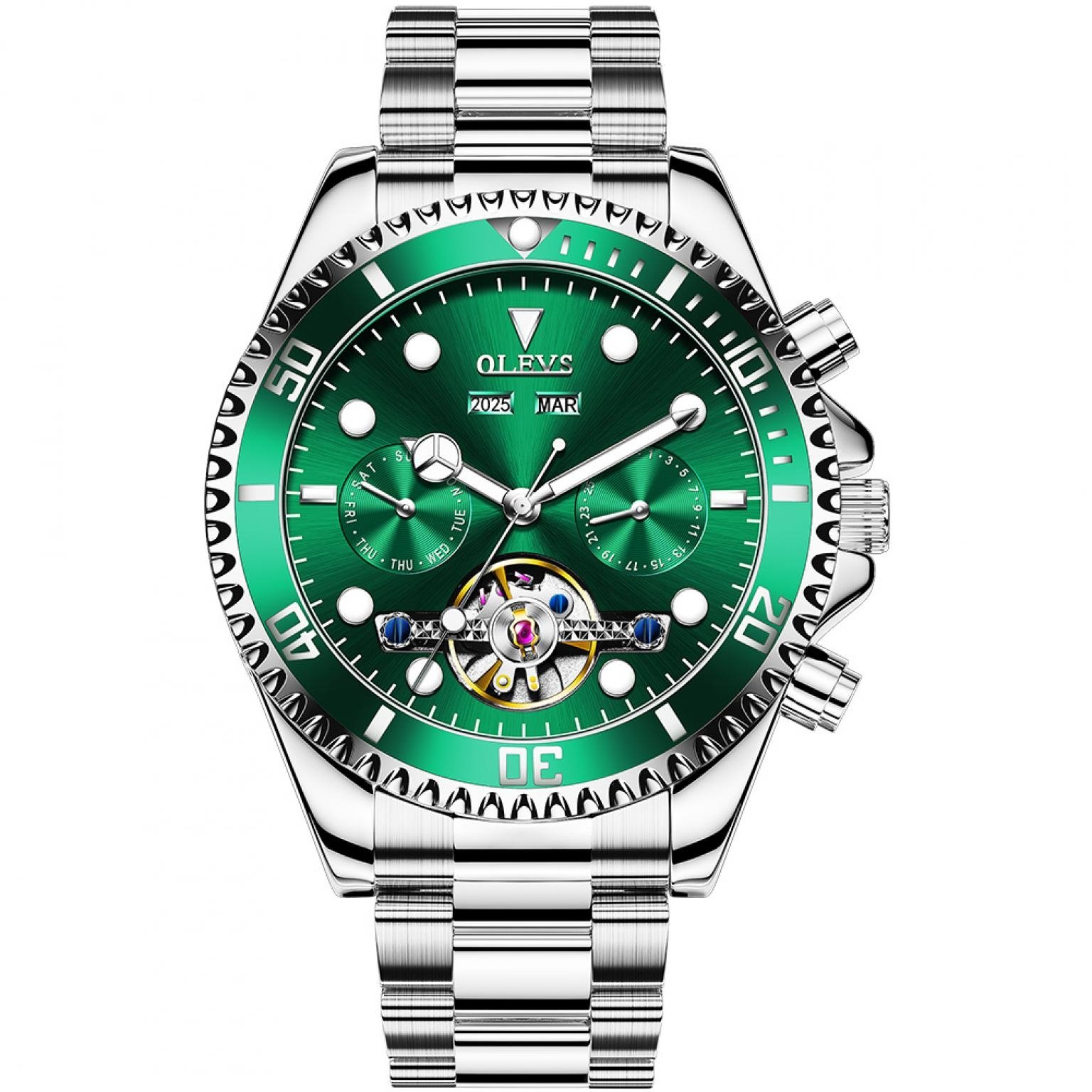 ORIGINAL OLEVS Business Men's Mechanical Watch Luxury Waterproof Luminous Clock Calendar Month Display Multifunctional Men's Watch(OLEVS 6605)