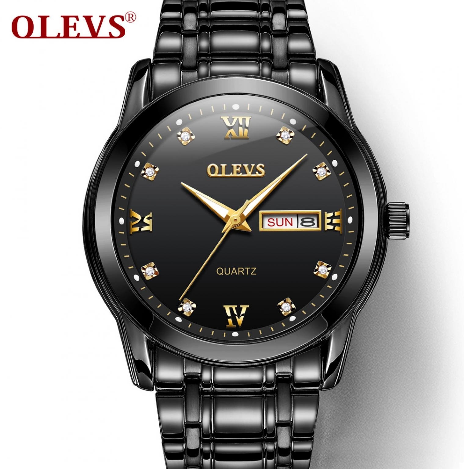 OLEVS Watches Mens Fashion Waterproof Stainless Steel Analogue Quartz Watch Luxury Diamonds Business Watch(OLEVS 6895)