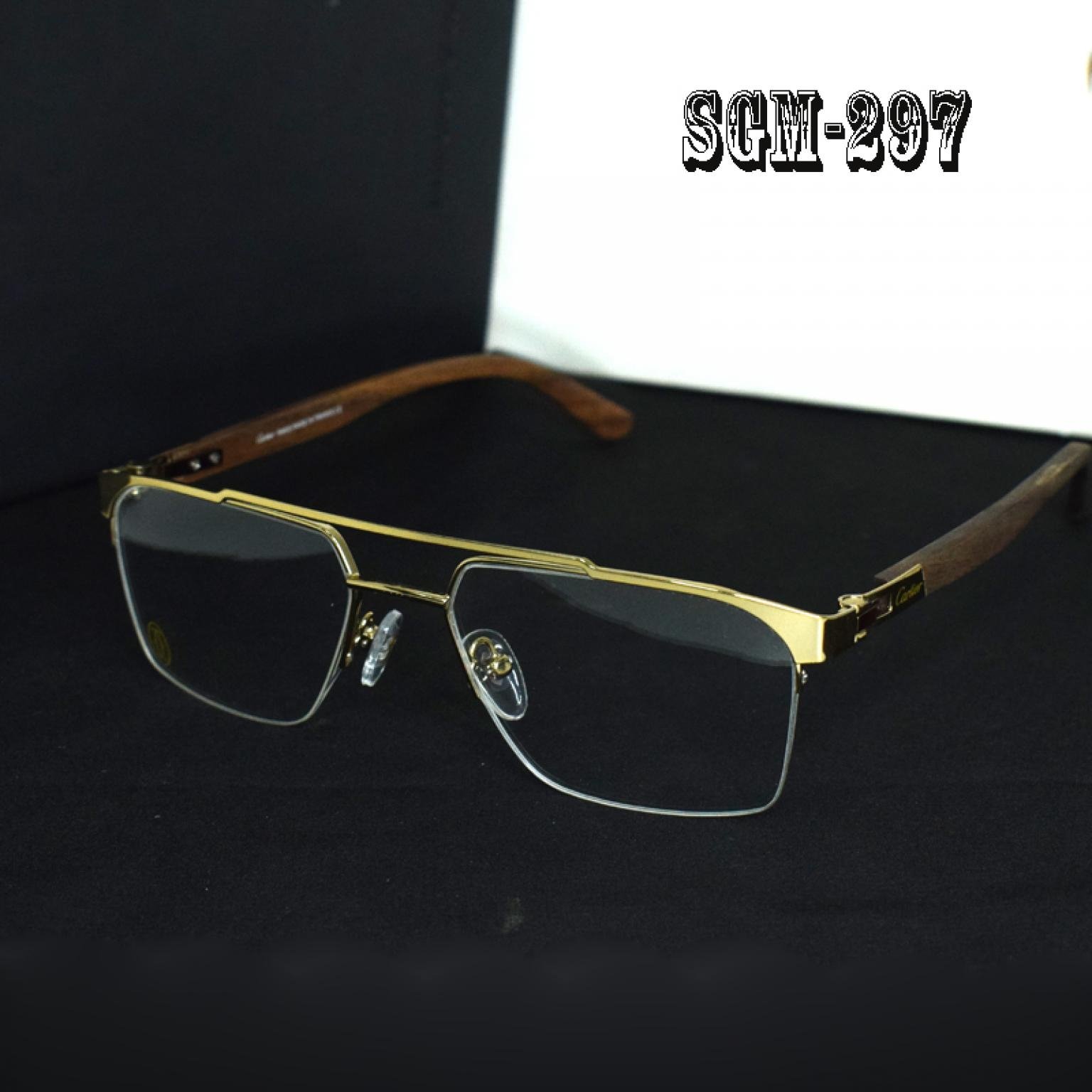 Wooden Half Rim Golden Frame Prescription Eye Glasses For Men Women