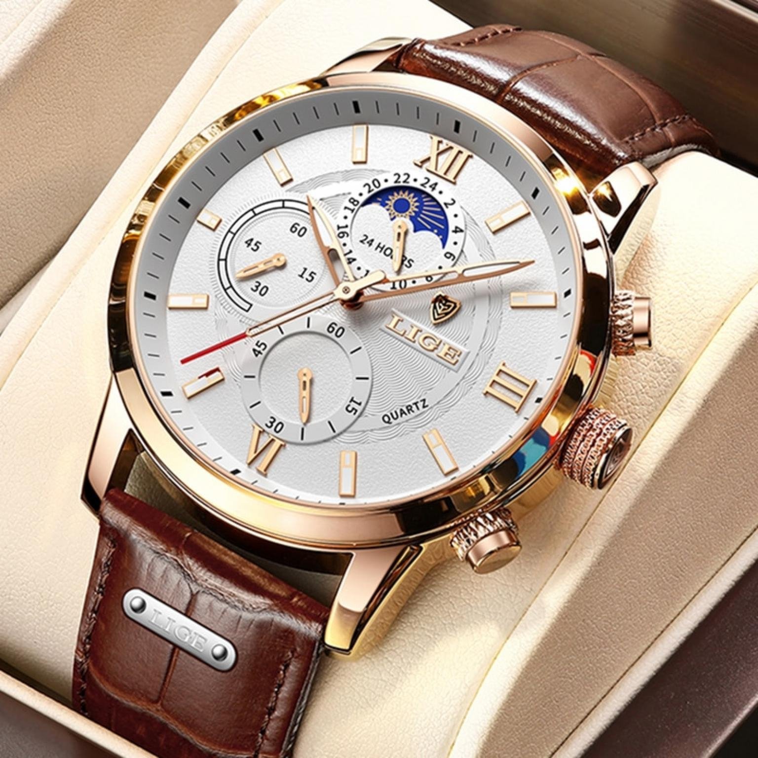 LIGE Watches Mens Top Brand Luxury Clock Casual Leather Men Watch Sports Waterproof Quartz Chronograph