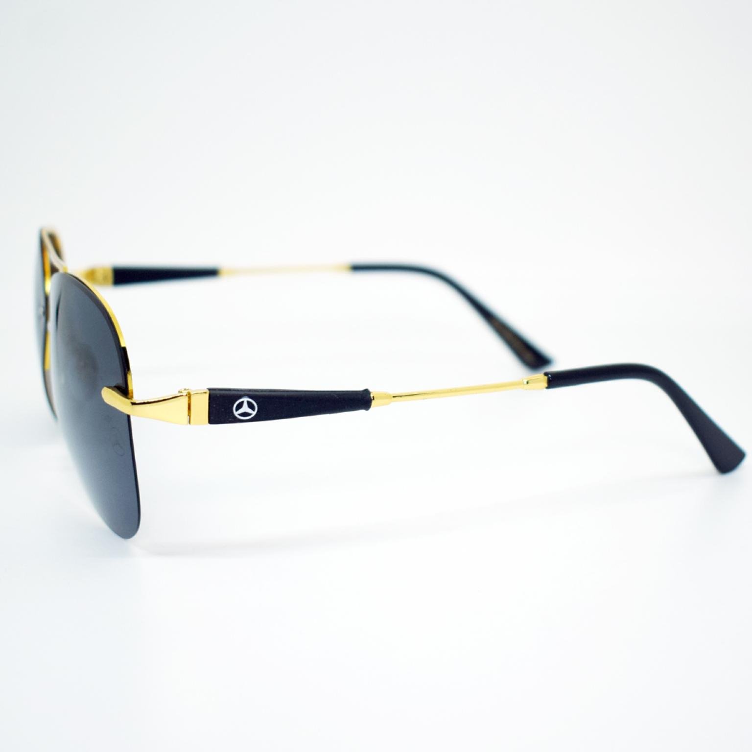 Golden Frame Rimless Polarized Aviator Shape Black Sunglasses For Men Women