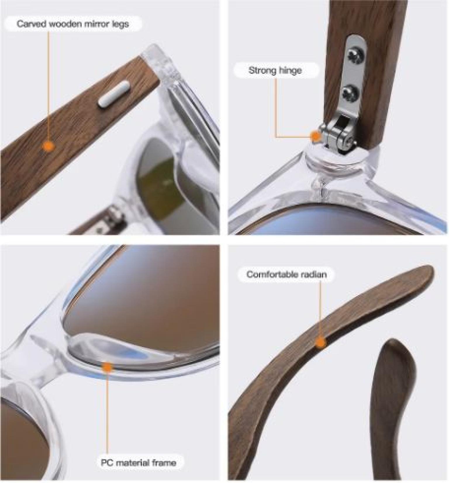 New Brand Transparent Color Frames Handmade Wood Sunglasses Men Women's Polarized Delicate Fashion With Wooden Box